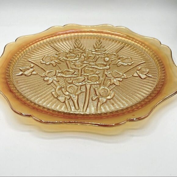 Vintage Jeanette Iris Iridescent Carnival Glass Serving Sandwich Round Plate - Picture 2 of 11